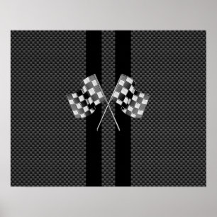 炭素繊維ストライプデコールのレーシングフラグスタイル ポスター
