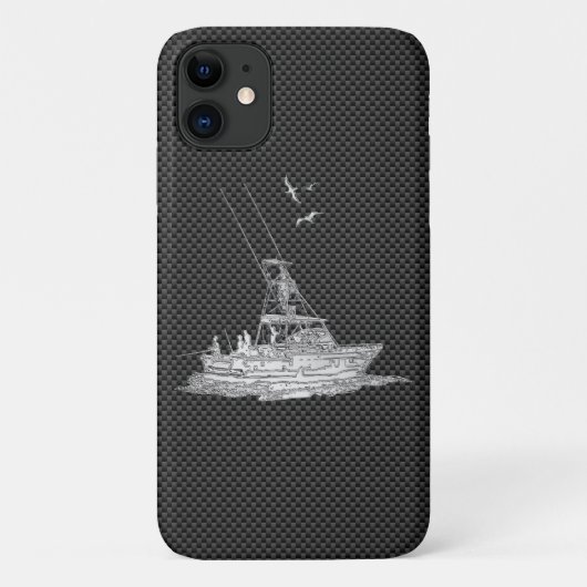 炭素繊維デコにクロームのような魚釣りボート Case-Mate iPhoneケース (裏面)
