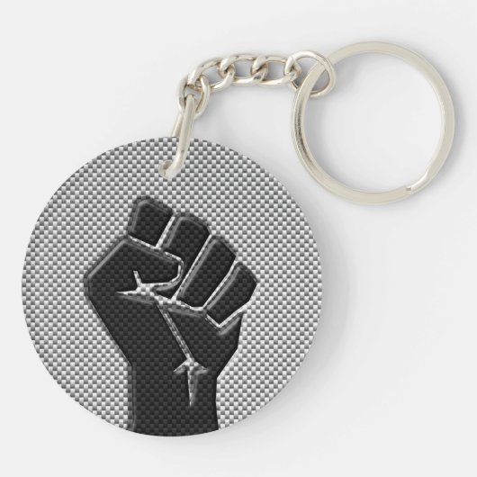 炭素繊維デコールにおける連帯拳 キーホルダー (裏面)