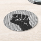 炭素繊維デコールにおける連帯拳 ラウンドペーパーコースター (アングル)