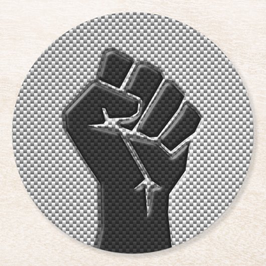 炭素繊維デコールにおける連帯拳 ラウンドペーパーコースター (正面)