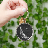 炭素繊維デコールにシルバーセーリングボート キーホルダー (手)