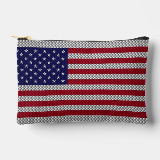 炭素繊維デコールプリントに関する米国国旗 アクセサリーポーチ (正面)