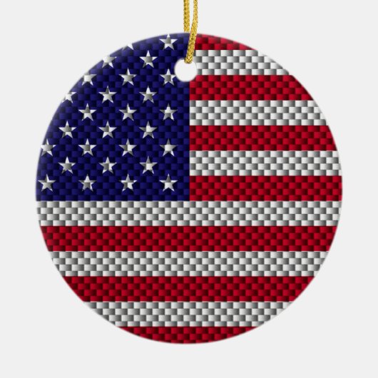 炭素繊維デコールプリントに関する米国国旗 セラミックオーナメント (正面)