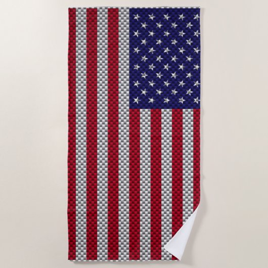 炭素繊維デコール米国国旗 ビーチタオル (正面)