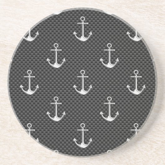 炭素繊維パターン上のクロムシルバーいかり コースター (正面)