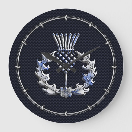 炭素繊維プリントスコットランドシスル銀 ラージ壁時計 (正面)