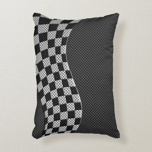 炭素繊維レーシングフラッグ波プリントデコール アクセントクッション (正面(垂直))