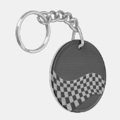 炭素繊維レーシングフラッグ波プリントデコール キーホルダー (正面左)