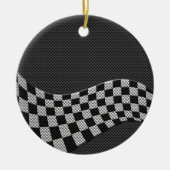 炭素繊維レーシングフラッグ波プリントデコール セラミックオーナメント (正面)