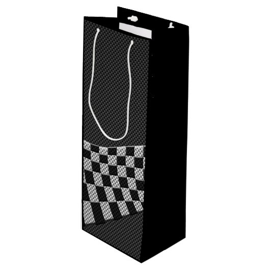 炭素繊維レーシングフラッグ波プリントデコール ワインギフトバッグ (正面アングル)