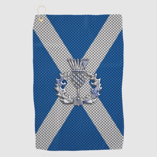 炭素繊維上のアザミプリントスコットランド国旗 ゴルフタオル (正面)