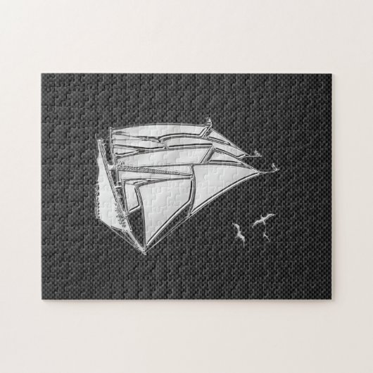 炭素繊維上のクロムシルバーのような帆船 ジグソーパズル (横)
