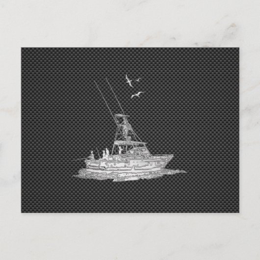 炭素繊維上のクロム様魚釣りボート ポストカード (正面)
