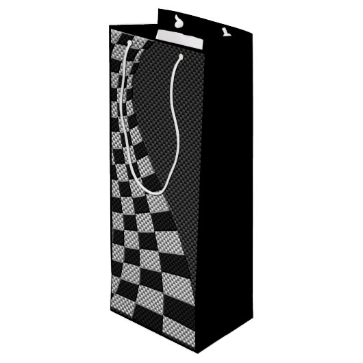 炭素繊維様レーシングフラッグ波プリント ワインギフトバッグ (裏面アングル)