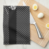 炭素繊維状ストライプスタイルのレーシングフラグ キッチンタオル (四つ折り)