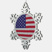 炭素繊維状プリントの米国国旗 スノーフレークピューターオーナメント (右)