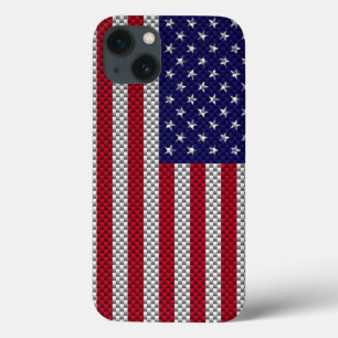 炭素繊維状プリントの米国国旗 iPhone 13ケース