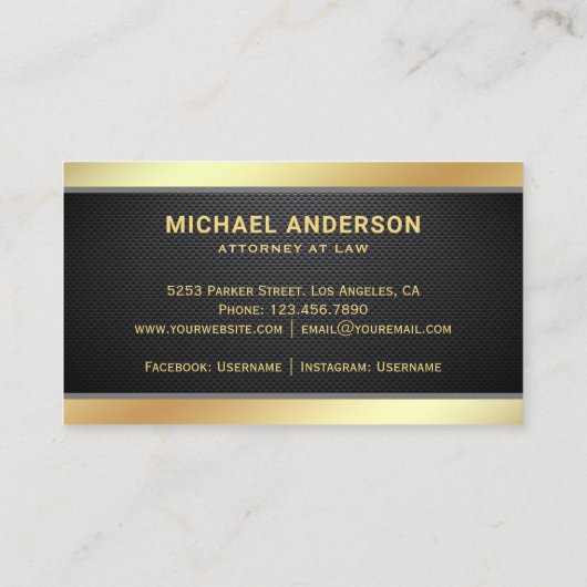 炭素繊維金ゴールド正義規模弁護士弁護士 名刺 (裏面)