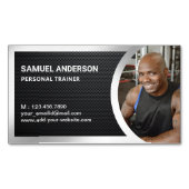 炭素繊維銀フィットネスパーソナルトレーナー写真 マグネット名刺 (正面)