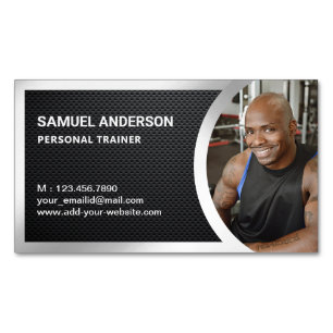 炭素繊維銀フィットネスパーソナルトレーナー写真 マグネット名刺