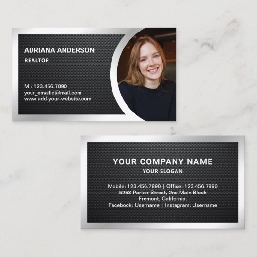 炭素繊維銀箔エステート実在フォト不動産仲介業者 名刺 (正面/裏面)