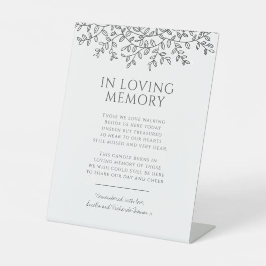 炭結婚灰色の葉モノグラム愛メモリ 台座サイン (正面)