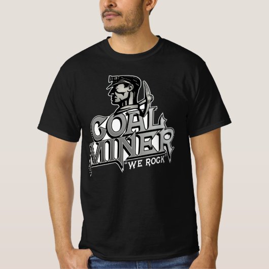 炭鉱労働者、ロックだぜ Tシャツ (正面)