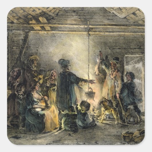 炭鉱夫の小屋インテリア スクエアシール (正面)