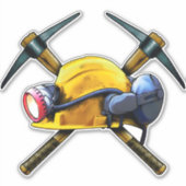 炭鉱夫ハードハットヘッドランプがピック軸を横切る シール (正面)