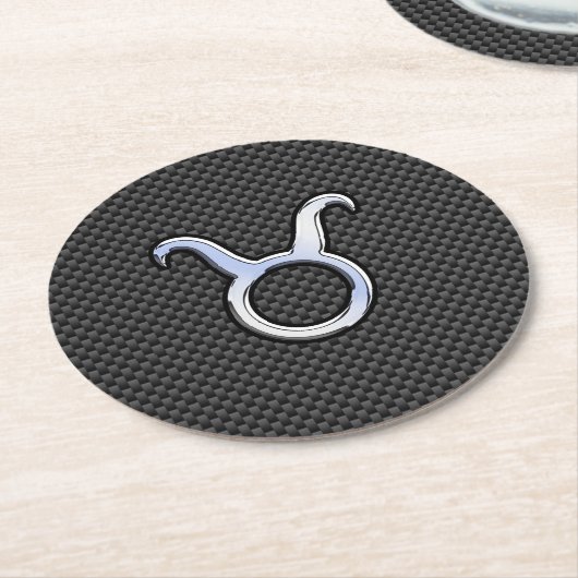 炭〔占星術の〕十二宮図上タウラスプリント ラウンドペーパーコースター (アングル)