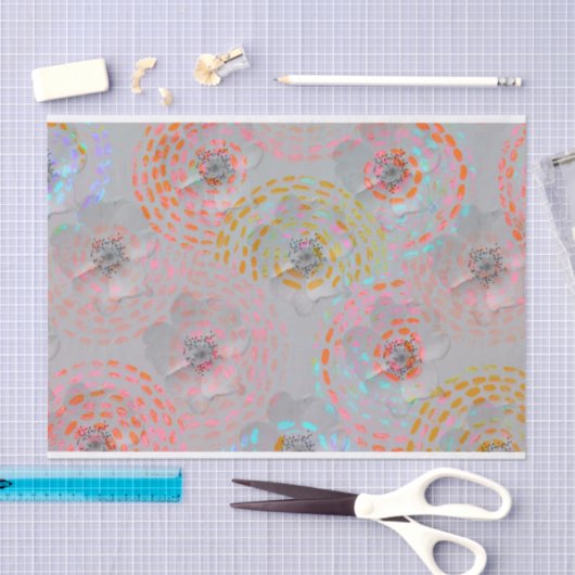 点々のあるで写実的なラインが付いているカラフルな花模様 薄葉紙 (クラフト)