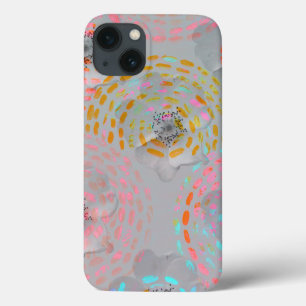 点々のあるで写実的なラインが付いているカラフルな花模様 iPhone 13ケース