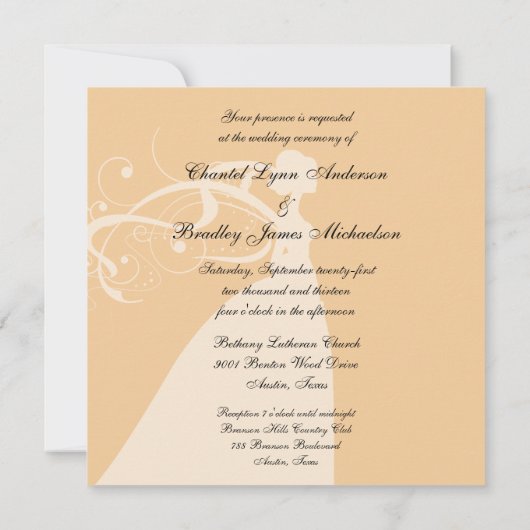 点々のあるなオレンジシャーベットのシルエットの花嫁の招待状 招待状 (裏面)