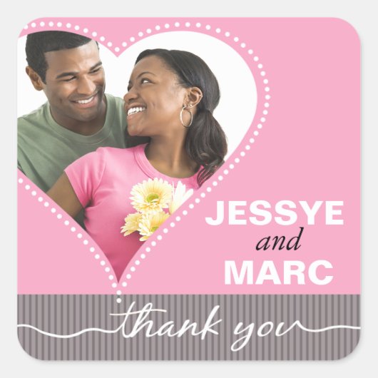 点々のあるなハートの写真はピンクの灰色感謝していしています スクエアシール (正面)