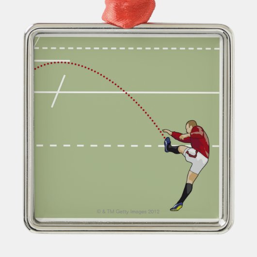 点々のあるなtouchに球を蹴っているラグビープレーヤー メタルオーナメント (正面)