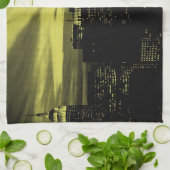 点々のあるイエローブラックニューヨークシティ キッチンタオル (折り畳み)