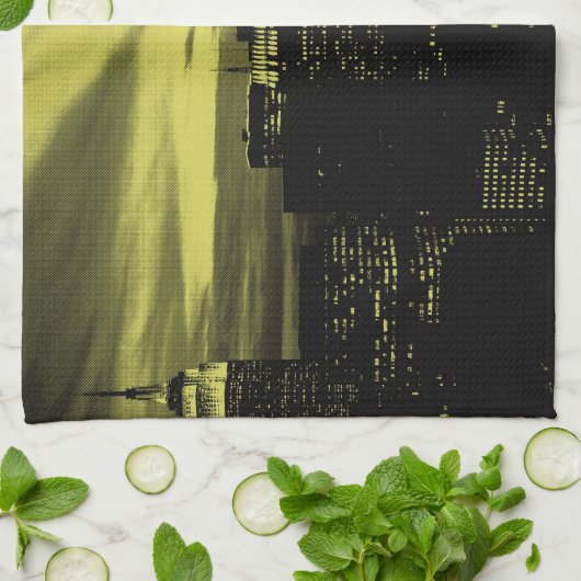 点々のあるイエローブラックニューヨークシティ キッチンタオル (折り畳み)