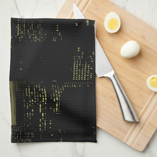 点々のあるイエローブラックニューヨークシティ キッチンタオル (四つ折り)