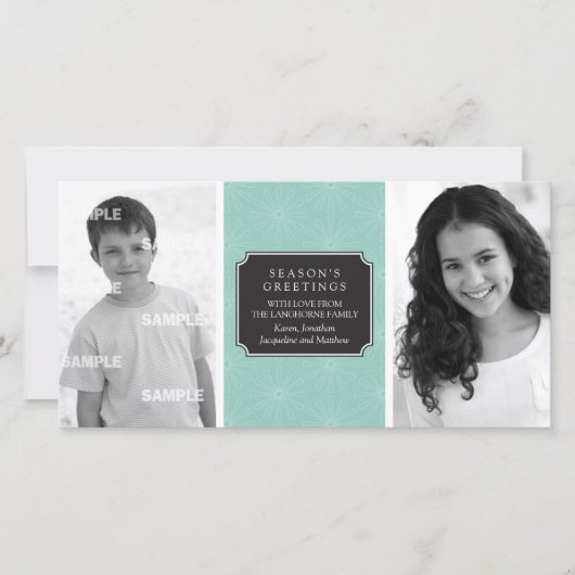 点々のあるフローラフレームフォトカード シーズンカード (正面)