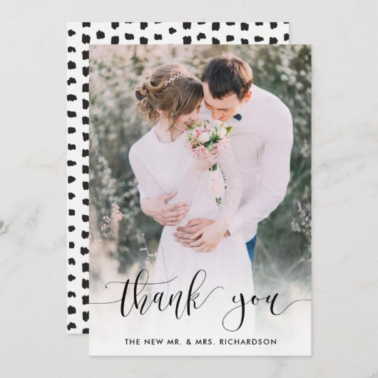 点々のある感謝してい | 結婚の写真 サンキューカード (正面/裏面)