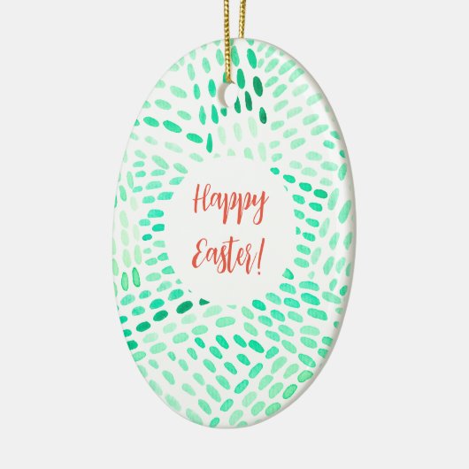 点々のある線の緑のパターンイースター セラミックオーナメント (左)