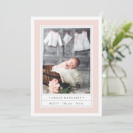 点々のある赤面 |両面出産のお知らせ 案内状 (スタンド正面)