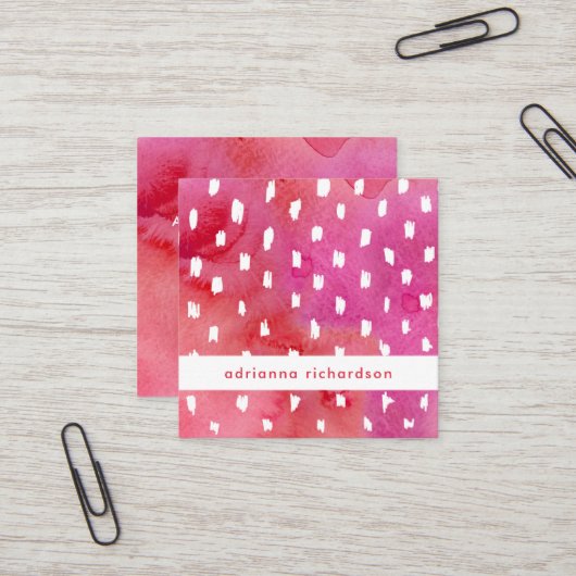 点が付いている粋なピンクおよび赤い水彩画 スクエア名刺 (正面/裏面インサイチュ)
