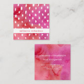 点が付いている粋なピンクおよび赤い水彩画 スクエア名刺 (正面/裏面)