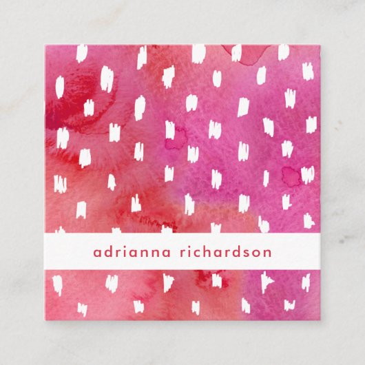 点が付いている粋なピンクおよび赤い水彩画 スクエア名刺 (正面)