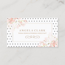 点とピンクの水彩の花を花にかける 名刺