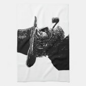 点と線のポートレート：ワイズ老人喫煙パイプ キッチンタオル (縦)