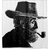 点と線のポートレート：ワイズ老人喫煙パイプ シャワーカーテン (正面)