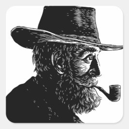 点と線のポートレート：ワイズ老人喫煙パイプ スクエアシール